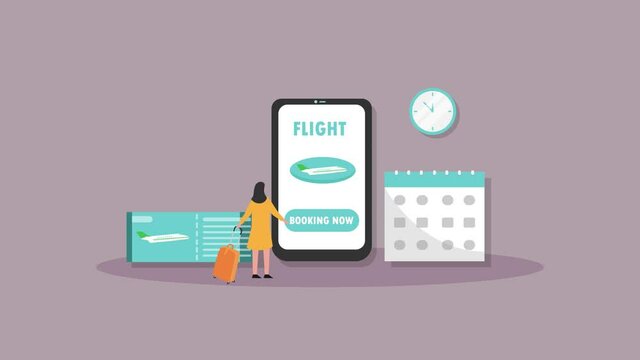 Young woman booking ticket on mobile phone