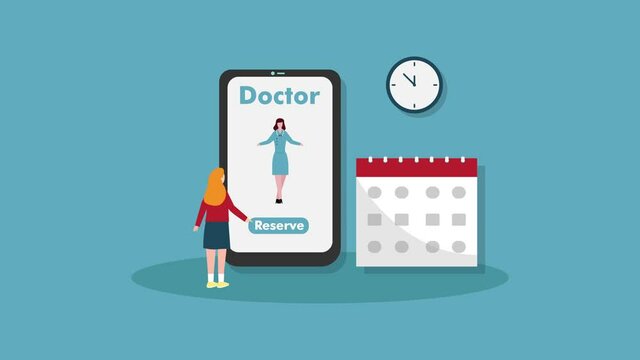 Young woman reserved doctor on mobile application