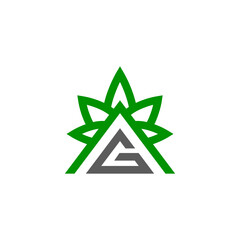 Cannabis combination with Letter A,G in background white ,flat minimalist vector logo design