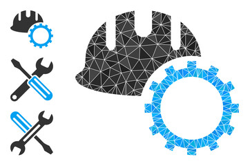 lowpoly development hardhat icon, and bonus icons. Polygonal development hardhat vector is filled with scattered triangles.