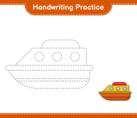 Handwriting practice. Tracing lines of Boat. Educational children game, printable worksheet, vector illustration