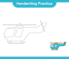 Handwriting practice. Tracing lines of Helicopter. Educational children game, printable worksheet, vector illustration