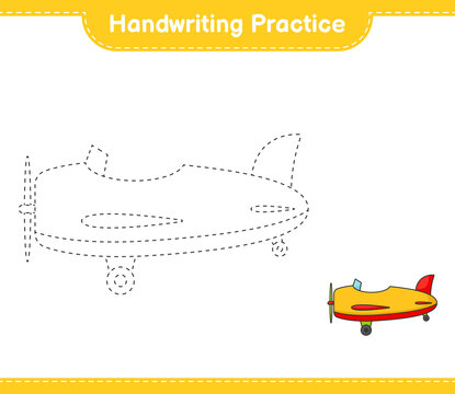 Handwriting practice. Tracing lines of Plane. Educational children game, printable worksheet, vector illustration
