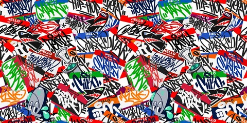 Seamless Abstract Colorful Urban Graffiti Style Sticker Bombing Hello My Name Is With Some Street Art Lettering Vector Illustration Art