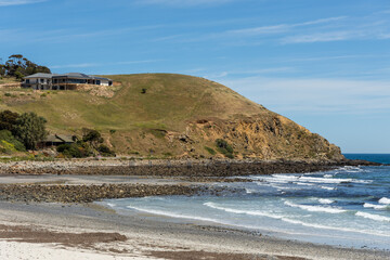 The myponga beach and jetty ruins on the fleurieu peninsula south australia on 26th October 2021