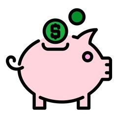 Piggy bank bonus icon. Outline piggy bank bonus vector icon color flat isolated