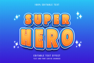 Super hero,3 dimensions editable text effect orange gradation yellow blue modern comic style
