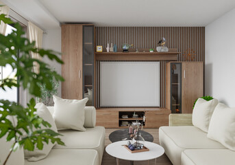 3D illustration Mockup photo frame in living room rendering