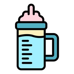 Baby milk bottle icon. Outline baby milk bottle vector icon color flat isolated