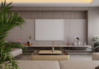 3D illustration Mockup photo frame in lounge room rendering