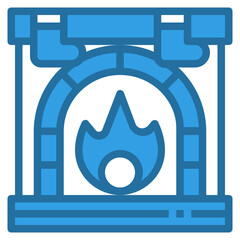 fireplace icon blue line color . 