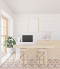 3D illustration Mockup photo frame in living room rendering