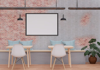 3D illustration Mockup photo frame in living room rendering