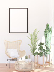 3D illustration Mockup photo frame in living room rendering