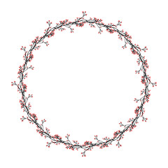 Round Christmas wreath with holly branches isolated on white. For festive design, announcements, postcards, invitations, posters.