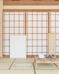 3D illustration mockup frame in japanese style room