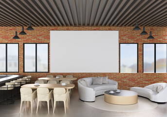 3D illustration Mockup photo frame in living room rendering