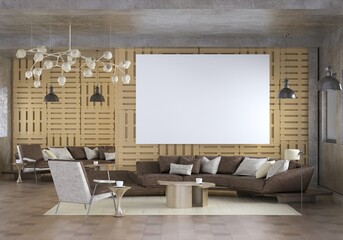 3D illustration Mockup photo frame in living room rendering