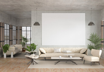 3D illustration Mockup photo frame in living room rendering