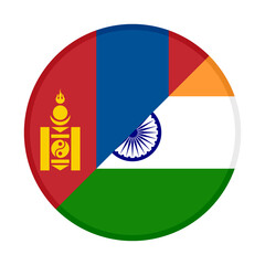 round icon with india and mongolia flags. vector illustration isolated on white background	