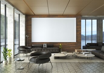 3D illustration Mockup photo frame in living room rendering