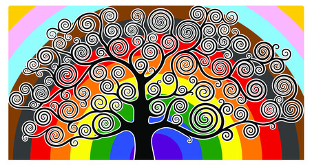 art deco tree on rainbow background lgbt flag