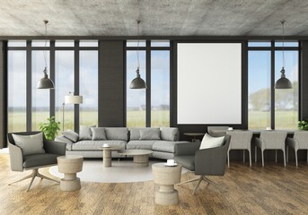 3D illustration Mockup photo frame in living room rendering