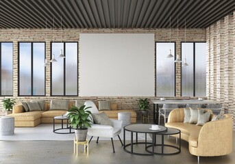 3D illustration Mockup photo frame in living room rendering