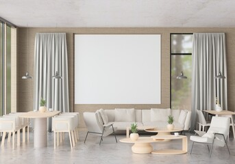 3D illustration Mockup photo frame in living room rendering