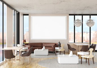 3D illustration Mockup photo frame in living room rendering