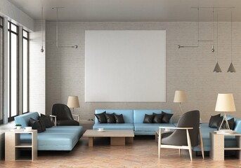 3D illustration Mockup photo frame in living room rendering