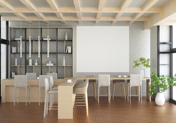 3D illustration Mockup photo frame in living room rendering