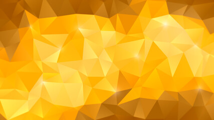 Golden polygon vector pattern background. Abstract orange, yellow and brown colored 3D triangular low poly style gradient background in 4k resolution.