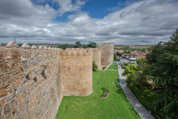 Fototapeta na wymiar Walls of Avila, Spain. This site is a National Monument, and the old city was declared a World Heritage site by UNESCO