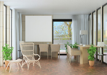 3D illustration Mockup photo frame in living room rendering