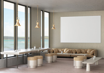 3D illustration Mockup photo frame in living room rendering