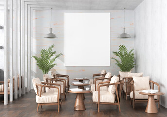 3D illustration Mockup photo frame in living room rendering