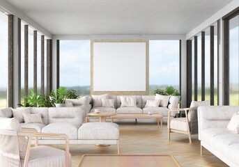 Fototapeta premium 3D illustration Mockup photo frame in living room rendering
