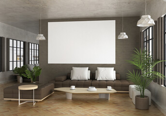 3D illustration Mockup photo frame in living room rendering