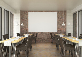 3D illustration Mockup photo frame in dining room rendering