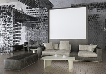 3D illustration Mockup photo frame in living room rendering
