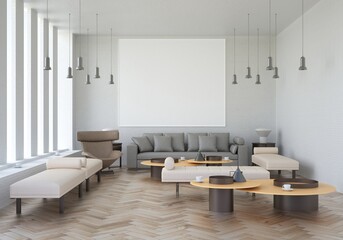 3D illustration Mockup photo frame in living room rendering