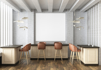 3D illustration Mockup photo frame in living room rendering