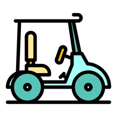 Driving golf cart icon. Outline driving golf cart vector icon color flat isolated