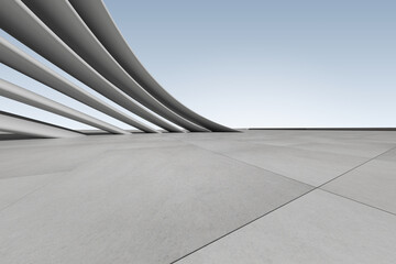 3d render of futuristic abstract concrete architecture with car park, empty cement floor.
