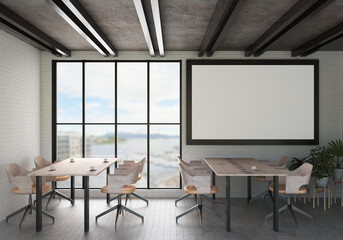 3D illustration Mockup photo frame in lounge rendering