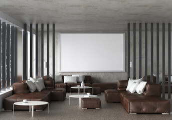 3D illustration Mockup photo frame in lounge rendering