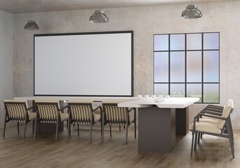 3D illustration Mockup photo frame in lounge rendering