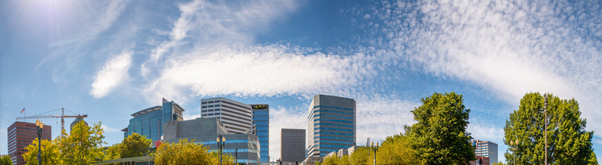 Portland - Oregon. City panorama on a sunny day from Waterfront