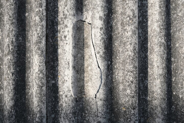 Old and very dangerous asbestos roof. Asbestos dust in the environment. Health problems